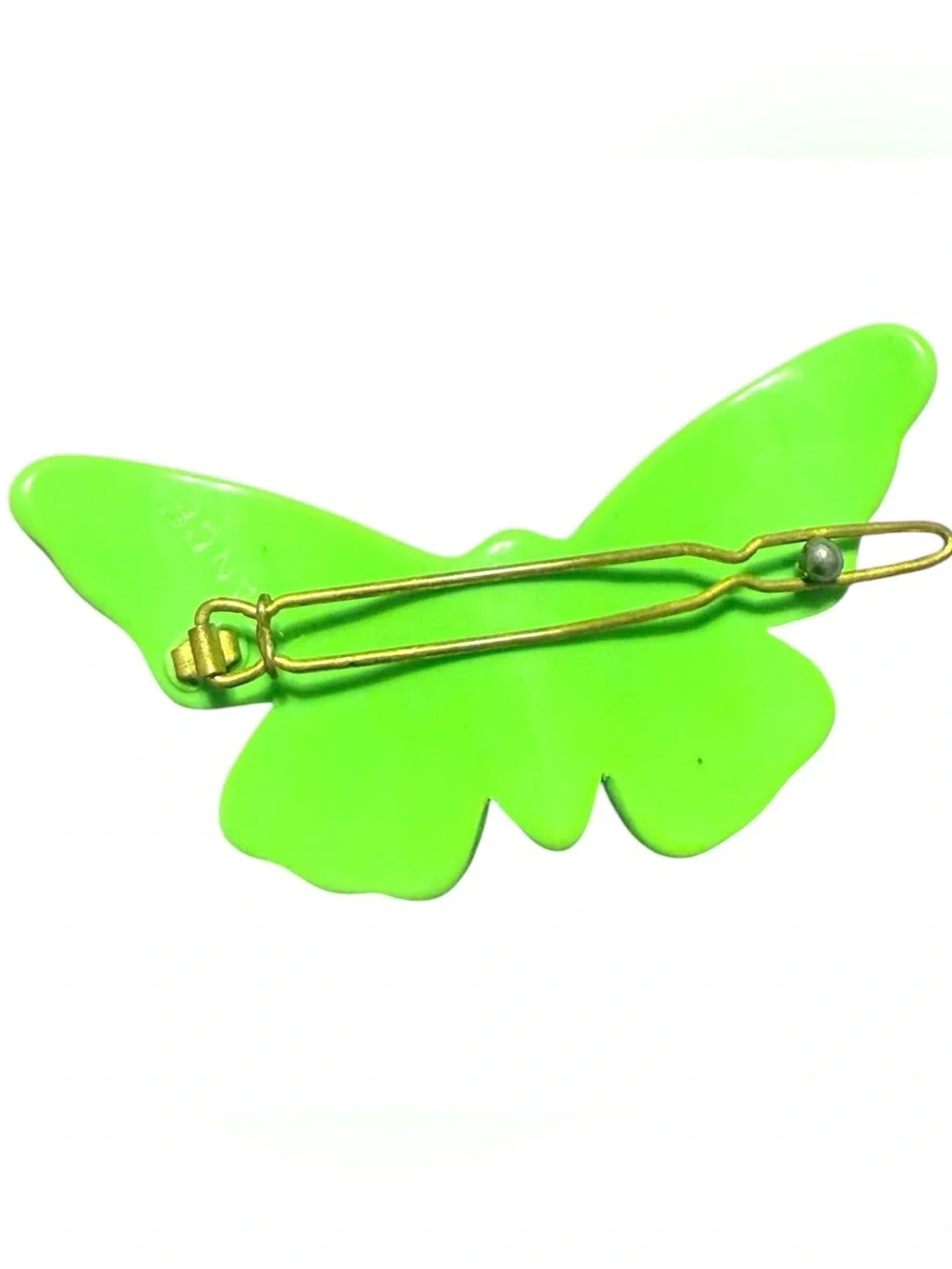 Vintage Butterfly Shaped French Barrette in Neon Green with Wire Back Clip, 2.5”
